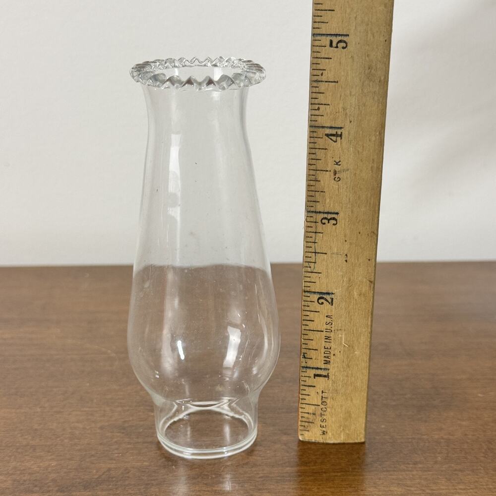 Vintage Clear Glass Ruffled Top Lamp Shade Chimney Hurricane Fitter 1 1/4" Base